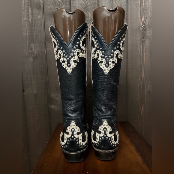 Vintage Old Gringo Leather Boots Black & White Studded Sz 8B Women’s Pointed Toe - Picture 2 of 11